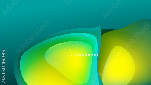 Abstract fluid shapes, vibrant teal, yellow hues blend. Dark background creates dynamic visual contrast. Modern design element.