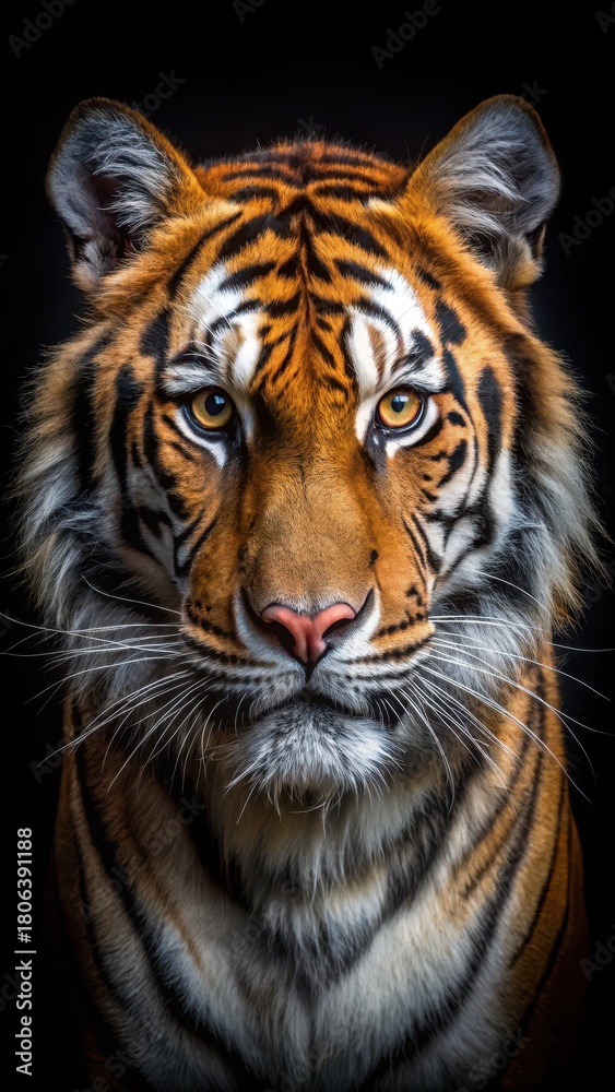 Obraz premium Majestic tiger's eyes gleam in the dark with subtle expression