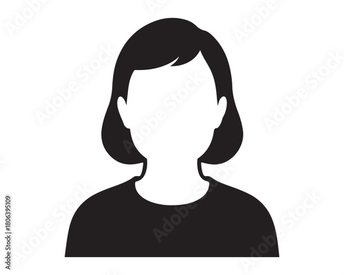  Simple black silhouette of a woman with short hair wearing a t shirt silhouette