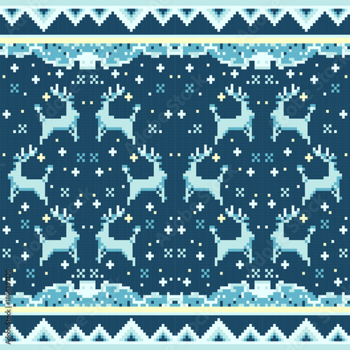 Winter Holiday Nordic Knit Pattern with Reindeer and Snowflakes Vector