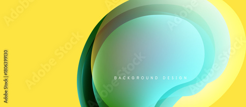 Abstract yellow background features overlapping turquoise layers. Modern design with smooth gradients, creating dynamic visual effect. Simple, elegant.