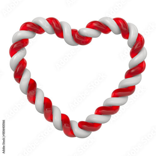 Heart from candy cane on white background. Isolated 3D illustration