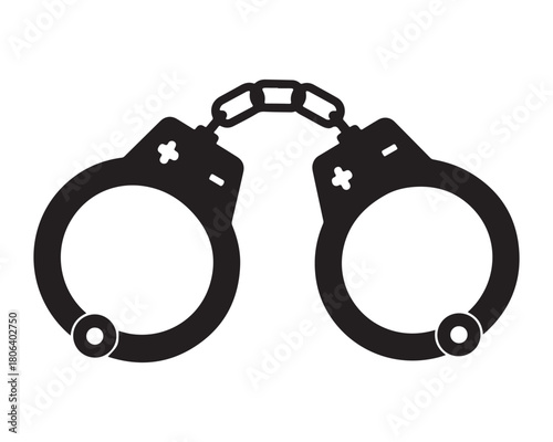  Iconic black silhouette of metal handcuffs symbolizing arrest and justice