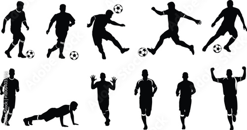 Soccer Football Player Athlete Sport Running Kicking Ball Training Action Silhouette