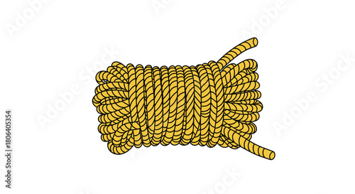 A tightly wound coil of sturdy, bright yellow utility rope, showcasing its twisted texture, is presented against a clean white background, ready for various practical applications.