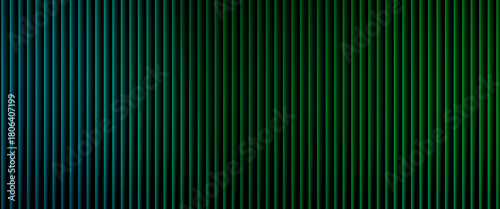 Futuristic neon texture with vibrant shades of blue green gradients and bright smooth fluted vertical lines. glass effect background.
