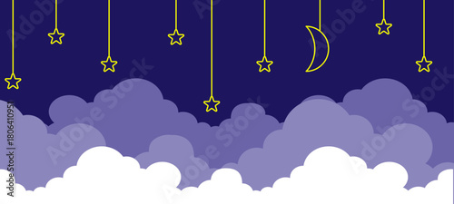 night sky with clouds and moon and stars hanging