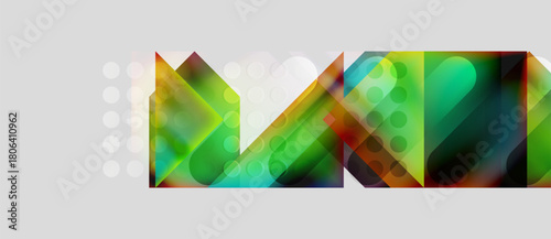 Abstract geometric design. Vibrant colors blend, creating dynamic shapes. Modern aesthetic, clean lines, subtle gradients present.