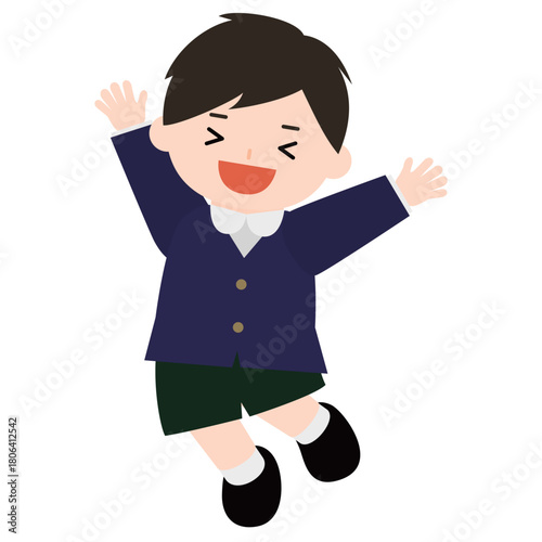 大喜びで跳ねる男の子