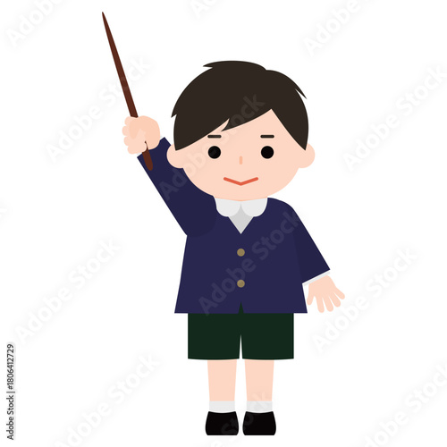 指示棒を持って説明する男の子