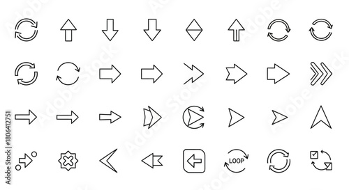 Set of various arrow icons collection of different direction pointers, navigation signs, and symbols for web design and mobile apps