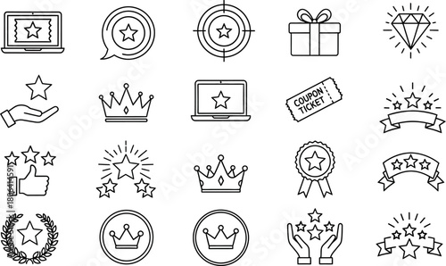 Quality and reward line icons set achievement and success concept