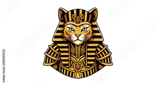 Golden Egyptian Pharaoh Cat Head with Nemes Headdress