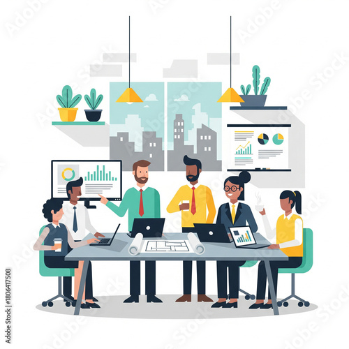 Collaborative Business Meeting Teamwork, Strategy, and Analysis in Modern Office Setting