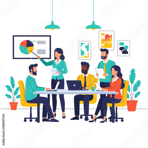 Diverse Team Collaboration Analyzing Charts and Data in a Modern Office Environment for Success