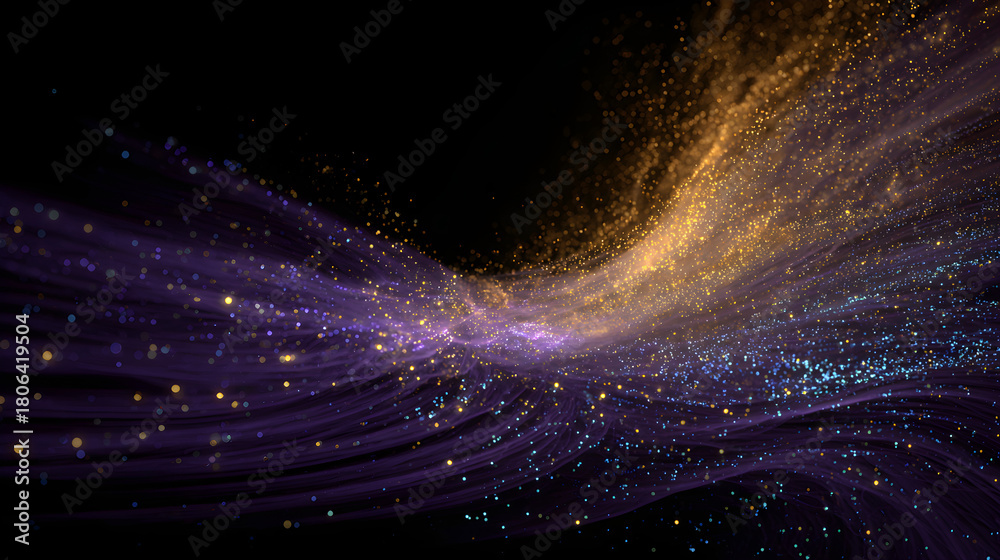 Obraz premium Vortex of Glowing Particles in Purple, Gold, and Blue