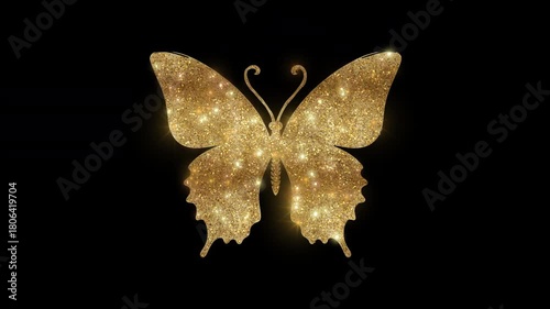 Luxury butterfly with golden glitter, alpha channel