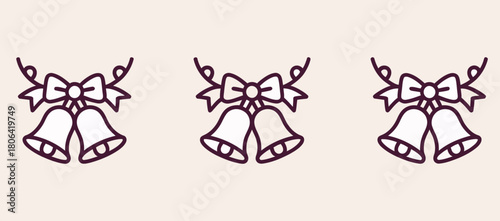 Christmas bells with bow vector illustration simple line art design element for holiday greeting cards and festive decorations