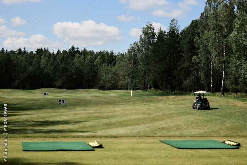 Fototapeta premium Golf Cart on the Practice Area