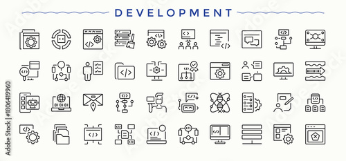 Development icon set. Line icons with editable stroke. Evolution line icon set. Contains such icons as evolution, challenge, success, process, strategy, business and more.