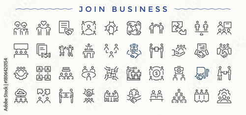 Join Business modern icon set. Contain linear sign leader, leadership, team, human, person, management and more. Human icon. Icons for application. Pixel perfect. Editable vector.