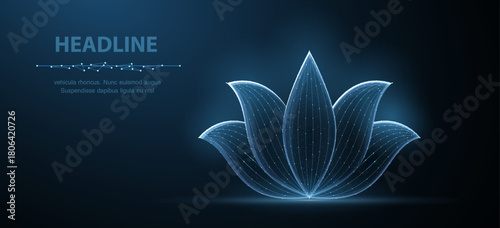 Lotus. Abstract vector lotus flower icon isolated on blue background. Natural beauty, floral ornament, relax yoga, fitness harmony symbol. Health meditation, luxury organic, calm concept illustration
