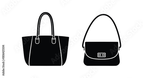 Two black and white handbag outlines a tote and a flap bag design