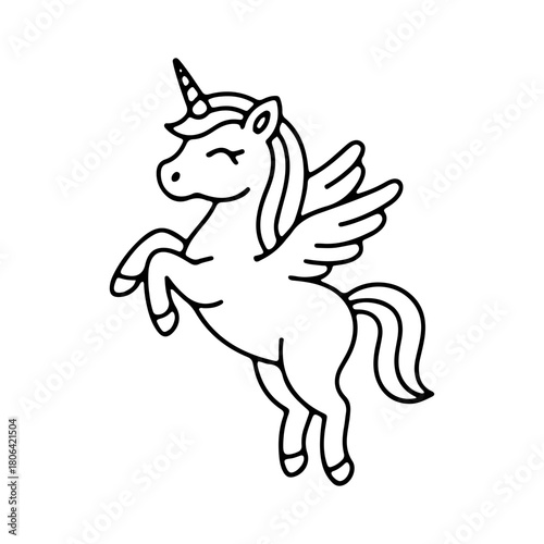 Fun and whimsical unicorn with wings in a playful pose, suitable for children s art and decorations