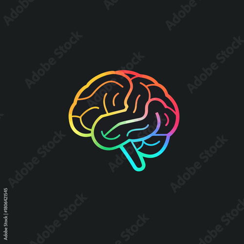 Colorful brain illustration on black background conceptualizing cognitive functions
