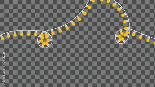 Bright yellow string lights, decorative festive illumination.