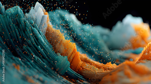 Fototapeta Naklejka Na Ścianę i Meble -  Crystalized teal-orange abstract wave formation resembling natural gem