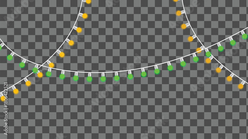 Decorative string lights border with yellow and green glowing bulbs