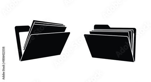 Two black file folders depicted in a simple isolated graphic style