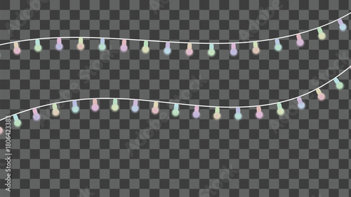 Pastel fairy string lights decoration on transparent backdrop