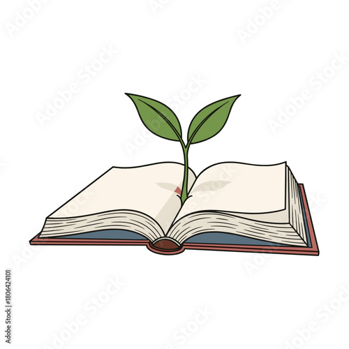 Open book with a seedling growing from its spine representing growth for Coming of Age Day  