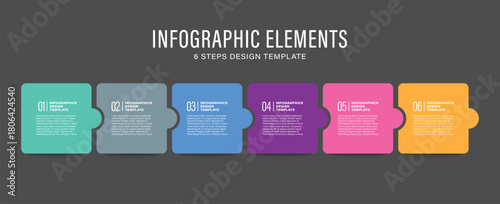 Square infographic elements. Six step processes horizontal layout of infographics