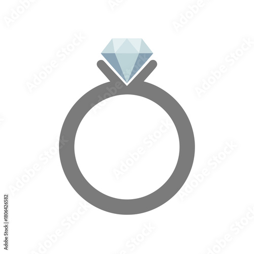 A simple illustration of a gray ring with a large diamond on top.
