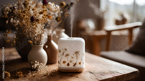 Wallpaper Mural White diffuser with dried floral accents on natural wood table Torontodigital.ca