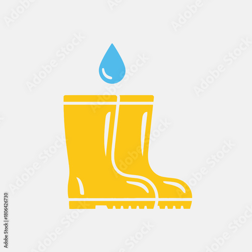Yellow rain boots illustration with a blue water drop above them.