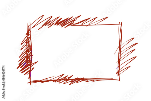 Hand-drawn rough red rectangular frame with sketchy texture