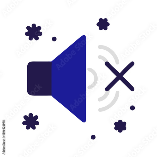 Muted sound icon with blue speaker and crossed symbol