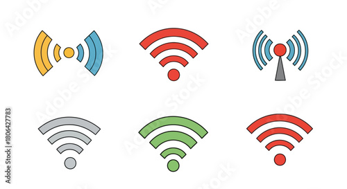 Colorful wifi signal icons displayed in various shades and orientations