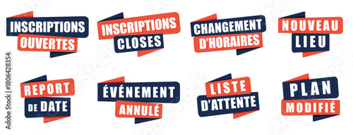 Stickers organisation d’événements – Inscriptions ouvertes, annulation, report, changement