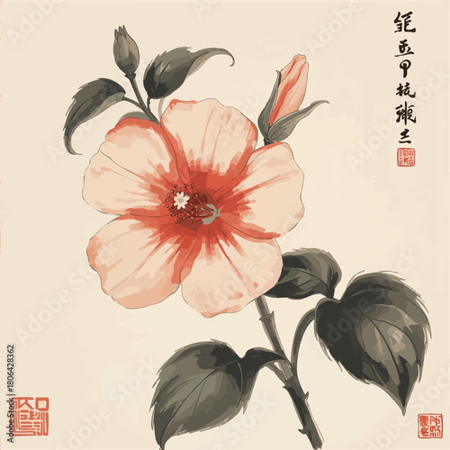 Vector illustration of sumi-e of bellflower