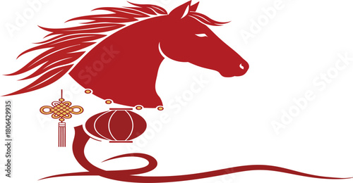 Deep red feather mane horse silhouette facing right