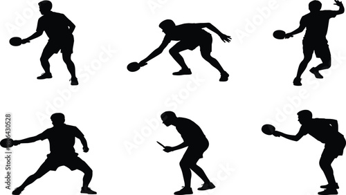 Table tennis silhouette, paddle pose, black graphic, vector illustration, sports gesture, game stance, athletic movement, ping pong action, player iconTable tennis silhouette, paddle pose, 