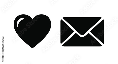 A simple illustration depicting a black heart and envelope icon pair