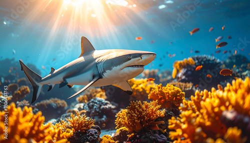 Wallpaper Mural Shark swimming among colorful coral reef Torontodigital.ca