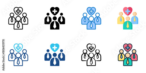 Employee wellness icon set multiple style collection 
