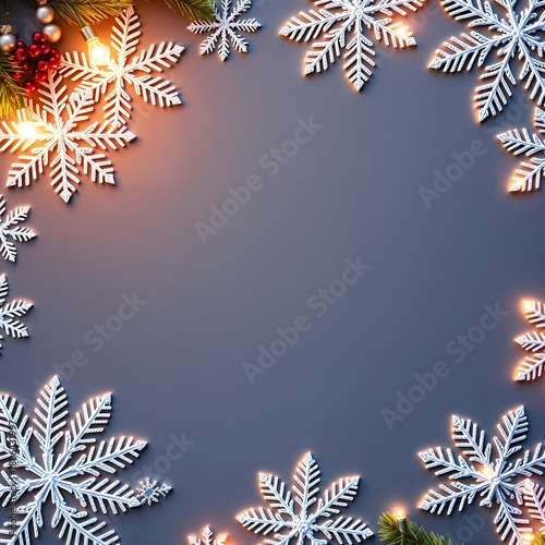 Christmas composition frame made of snowflakes on gray background christmas winter new year concept flat lay top view christmas background holiday background winter christmas design decoration merry c